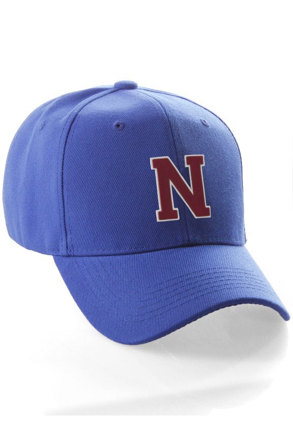 Classic Baseball Hat Custom A to Z Initial Team Letter, Blue Cap White Red Letter N