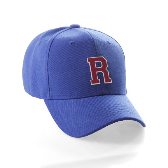 Classic Baseball Hat Custom A to Z Initial Team Letter, Blue Cap White Red Letter R