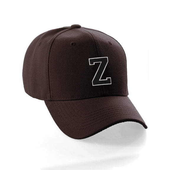 Classic Baseball Hat Custom A to Z Initial Team Letter, Brown Cap White Black Letter Z