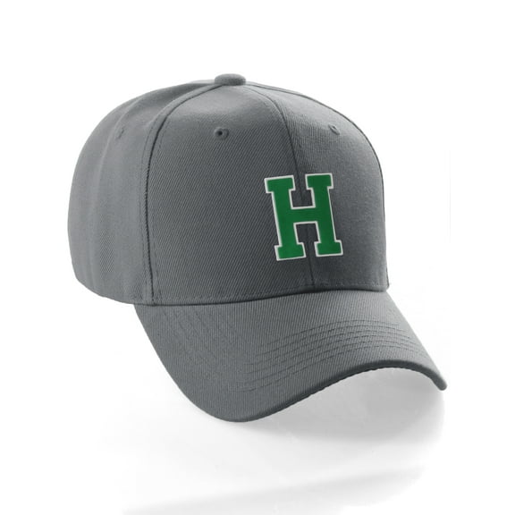 Classic Baseball Hat Custom A to Z Initial Team Letter, Charcoal Cap White Green Letter H