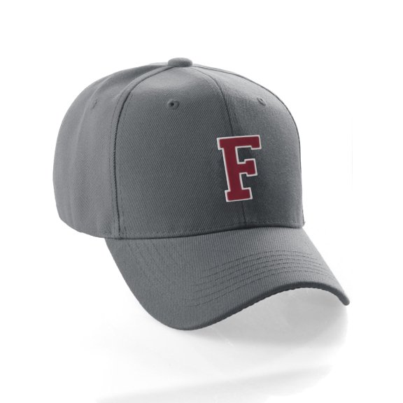 Classic Baseball Hat Custom A to Z Initial Team Letter, Charcoal Cap White Red Letter F