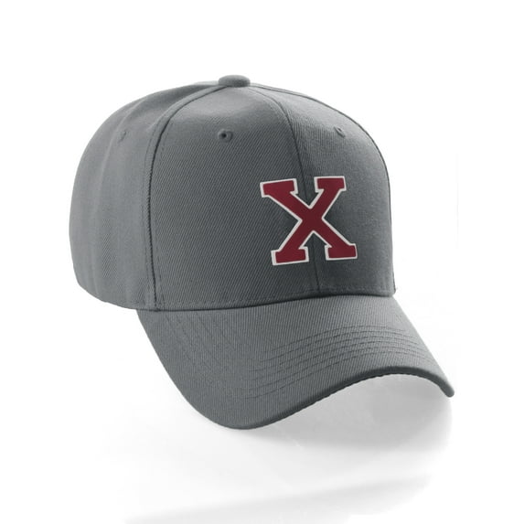 Classic Baseball Hat Custom A to Z Initial Team Letter, Charcoal Cap White Red Letter X