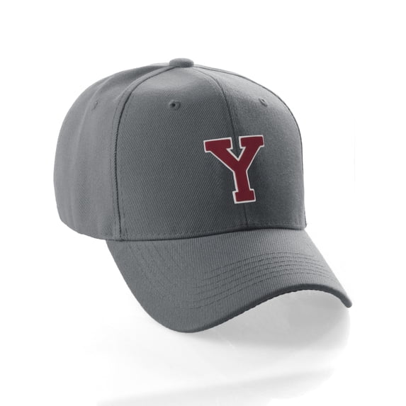 Classic Baseball Hat Custom A to Z Initial Team Letter, Charcoal Cap White Red Letter Y