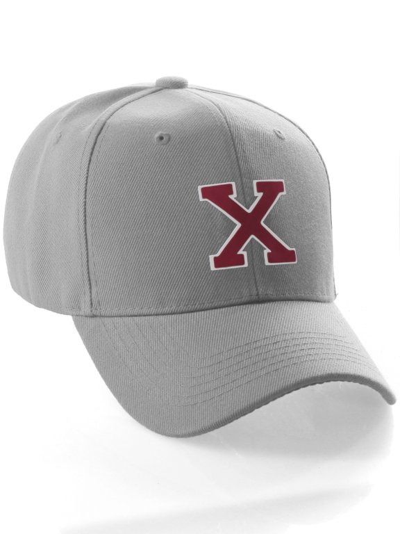 Classic Baseball Hat Custom A to Z Initial Team Letter, Lt Gray Cap White Red Letter X