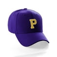 thumbnail image 1 of Classic Baseball Hat Custom A to Z Initial Team Letter, Purple Cap White Gold Letter P, 1 of 3