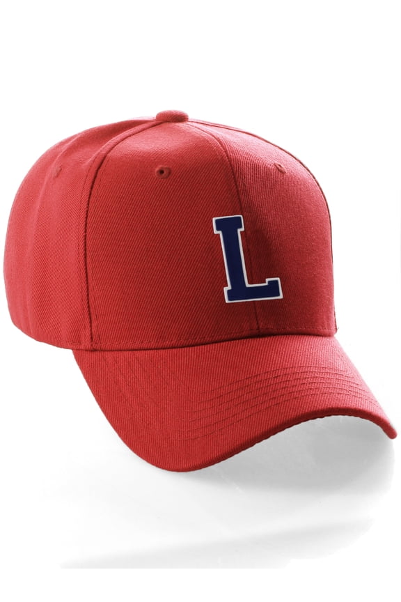 Classic Baseball Hat Custom A to Z Initial Team Letter, Red Cap White Navy Letter L
