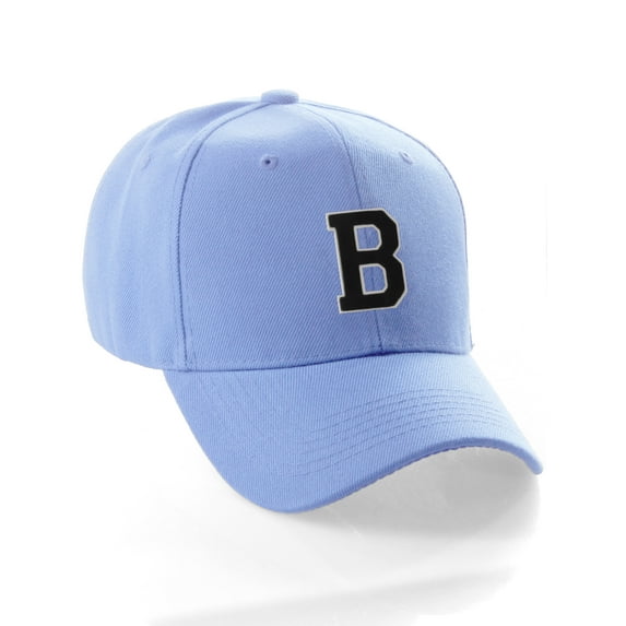 Classic Baseball Hat Custom A to Z Initial Team Letter, Sky Cap White Black Letter B