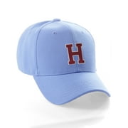 Classic Baseball Hat Custom A to Z Initial Team Letter, Sky Cap White Red Letter H