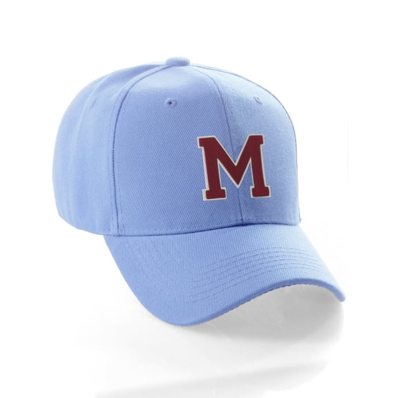 Classic Baseball Hat Custom A to Z Initial Team Letter, Sky Cap White Red Letter M