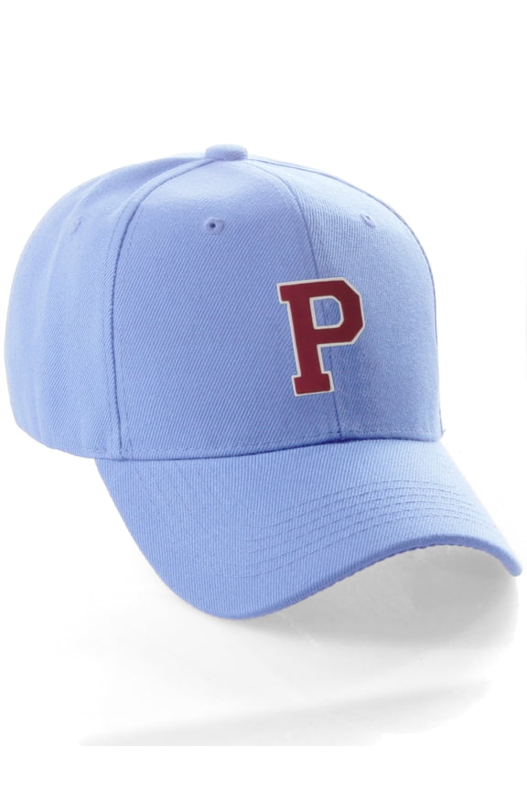 Classic Baseball Hat Custom A to Z Initial Team Letter, Sky Cap White Red Letter P