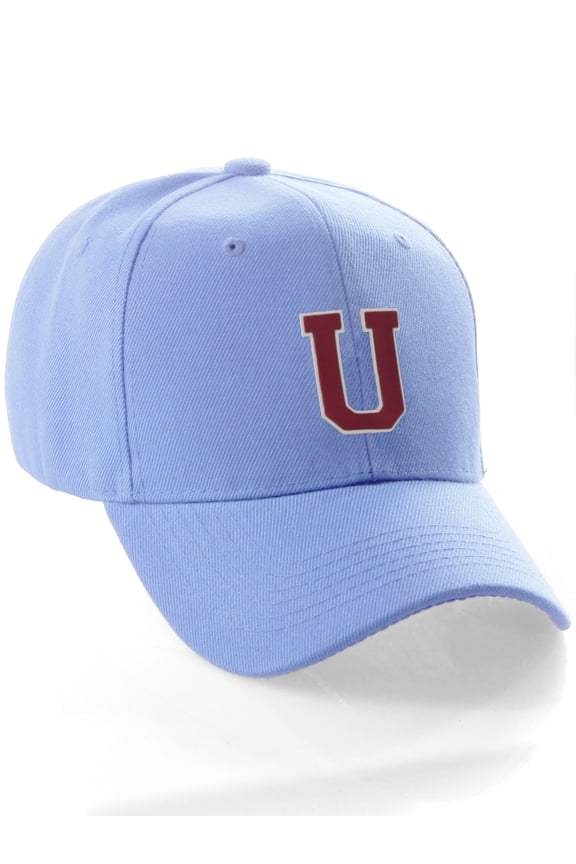 Classic Baseball Hat Custom A to Z Initial Team Letter, Sky Cap White Red Letter U