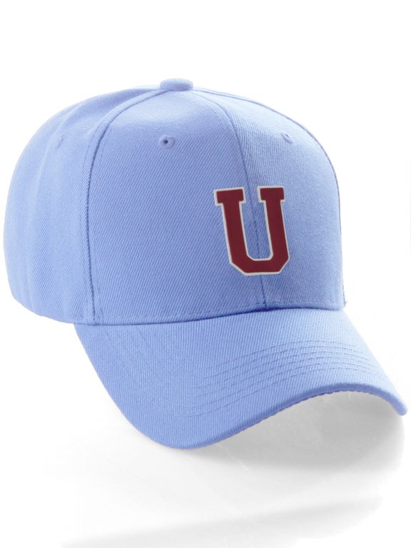 Classic Baseball Hat Custom A to Z Initial Team Letter, Sky Cap White Red Letter U