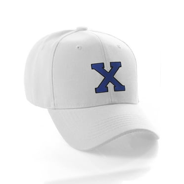 Classic Baseball Hat Custom A to Z Initial Team Letter, White Cap Black Blue Letter X