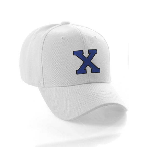 Classic Baseball Hat Custom A to Z Initial Team Letter, White Cap Black Blue Letter X