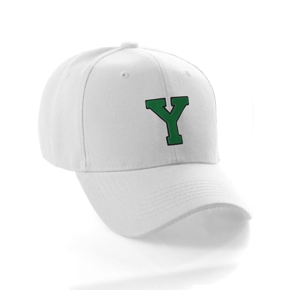 Classic Baseball Hat Custom A to Z Initial Team Letter, White Cap Black Green Letter Y