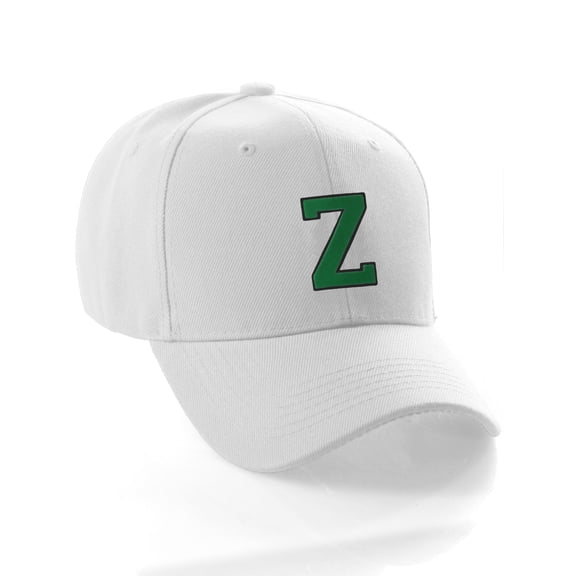 Classic Baseball Hat Custom A to Z Initial Team Letter, White Cap Black Green Letter Z