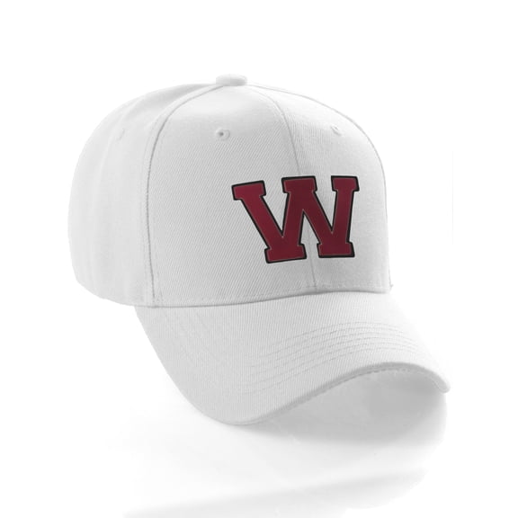 Classic Baseball Hat Custom A to Z Initial Team Letter, White Cap Black Red Letter W