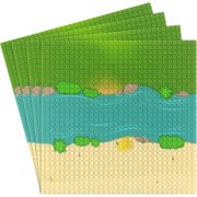 Classic Baseplate with River and Grassland Pattern, 10 x 10 Inches Base Plates for Building Blocks Mat Compatible with Major Brands Straight 4 Pieces