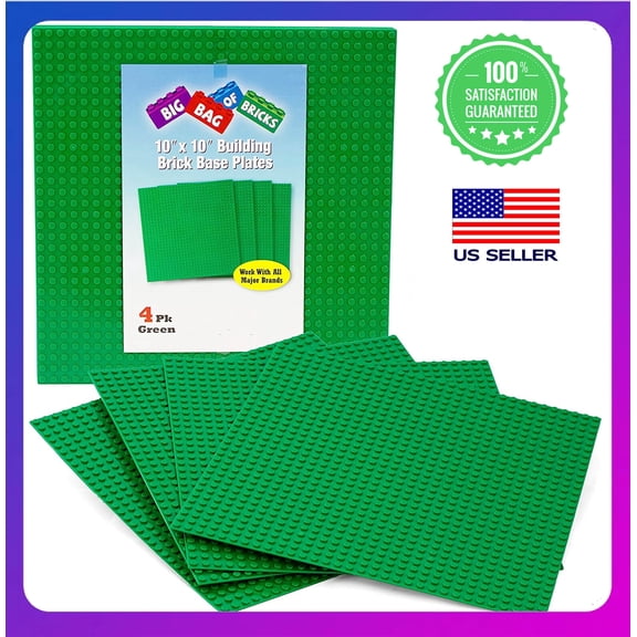 Classic Baseplates Building Base Plates for Building Bricks 100% Compatible with Lego Baseplates 10" x 10" 4Pcs