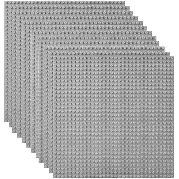 Classic Baseplates Building Base Plates for Building Bricks 100% Compatible with Major Brands-Baseplates 10" x 10", Pack of 12-Grey