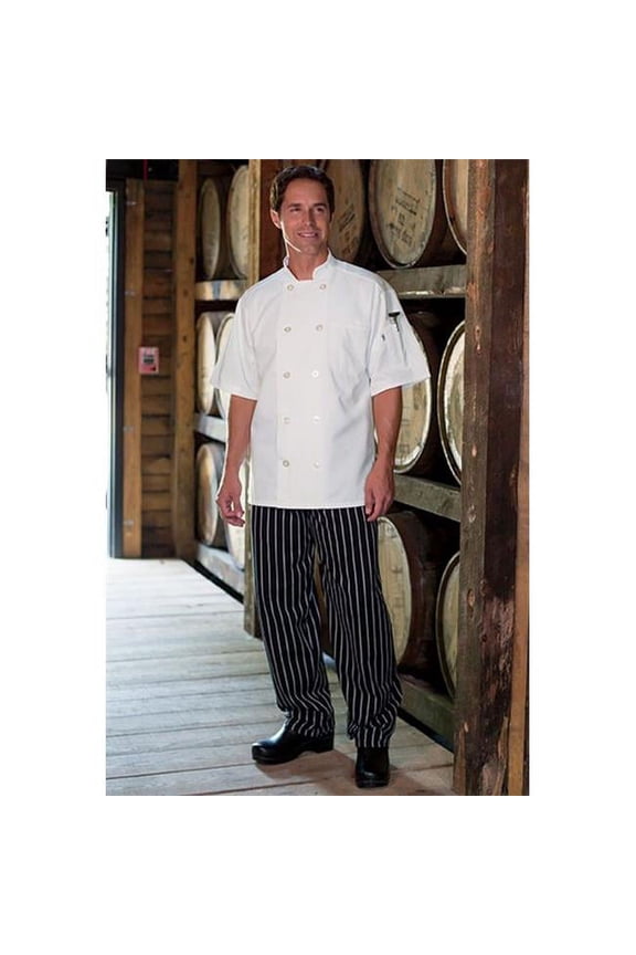 Classic Basic Baggy Chef Pant with 3'' Elastic Waist in Chalk Stripe - XLarge