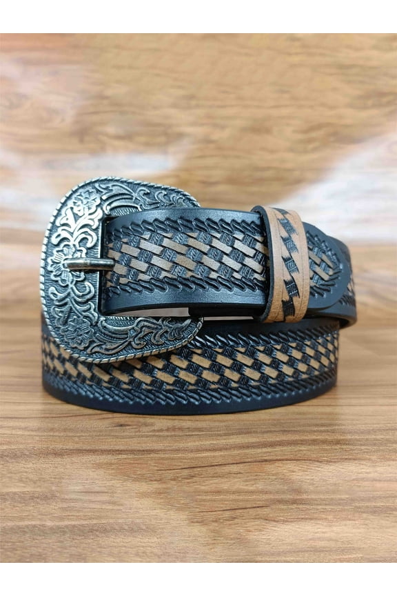Classic Basket Weave Embossing Pattern Tooled Western Belt