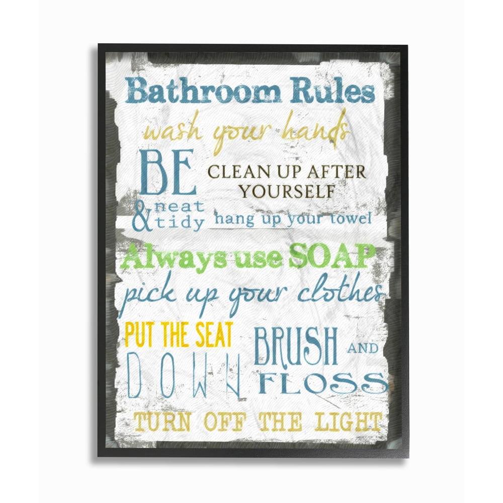 Classic 'Bathroom Rules' Typography Framed Giclee Texturized Art