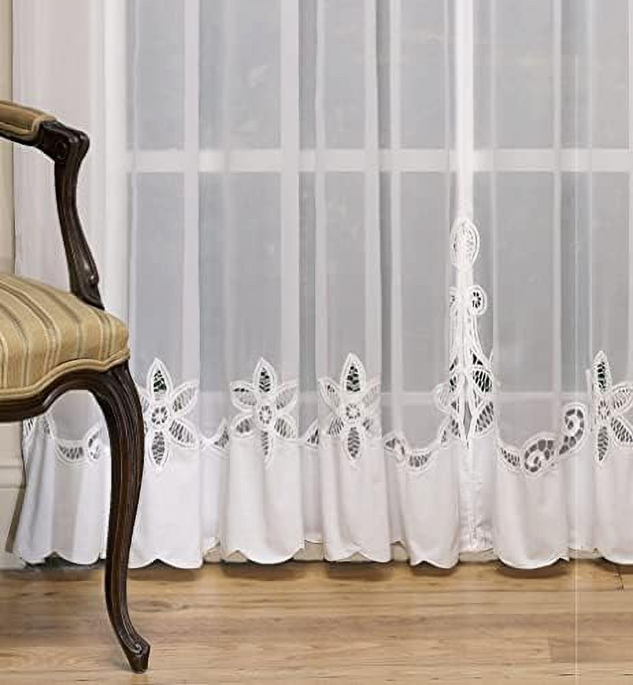 Classic Battenburg Applique Sheer Window Panel, 63Inch, White