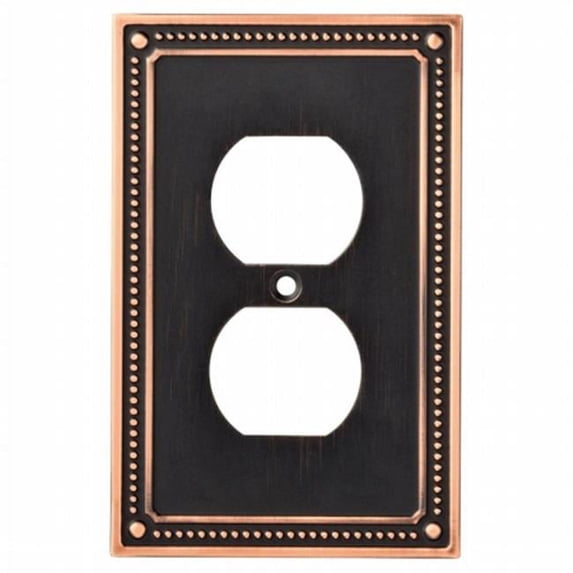 Classic Beaded Single Duplex Outlet Wall Plate, Switch Plate & Cover - Bronze with Copper Highlights
