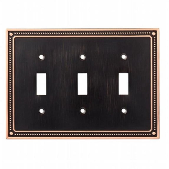 Classic Beaded Triple Toggle Switch Wall Plate, Switch Plate & Cover - Bronze with Copper Highlights