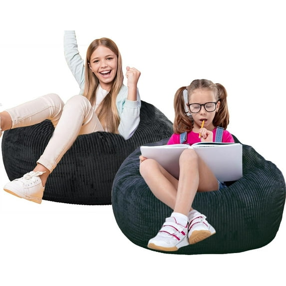Classic Bean Bag Chair, with Faux Rabbit Fur Cover for Teens and Kids, Memory Foam Bean Bag Chairs, Ultra Soft Faux Fur Fabric, 2.5 feet Round Fluffy Bean Bag Sofa