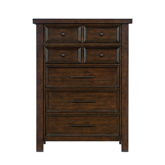 Classic Bedroom Brown Finish 1Pc Chest Of Drawers Mango Veneer Wood Transitional Furniture