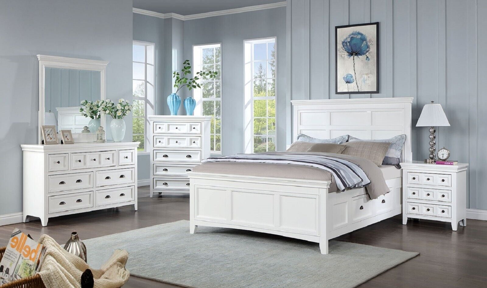 Classic Bedroom Design White Color Queen Size Bed 6pc Set Dresser ...