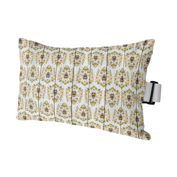 Classic Bees Outdoor Pillows for Chaise Lounge Chair Waterproof Lumbar Pillows with Insert&Adjustable Elastic Strap Beach Headrest Pillow Summer Spring Floral Animals Wooden Pillow for Pool 11"x16"