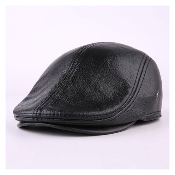 Classic Beret Caps Men Warm Genuine Leather Caps Windproof Duckbill Hat Burgundy Winter Flat Hats ,Classic Design
