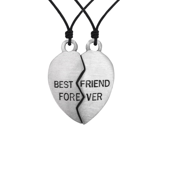 Classic Best Friend Heart Puzzle Silver Pewter Charm Necklace Pendant Jewelry With Cotton Cord