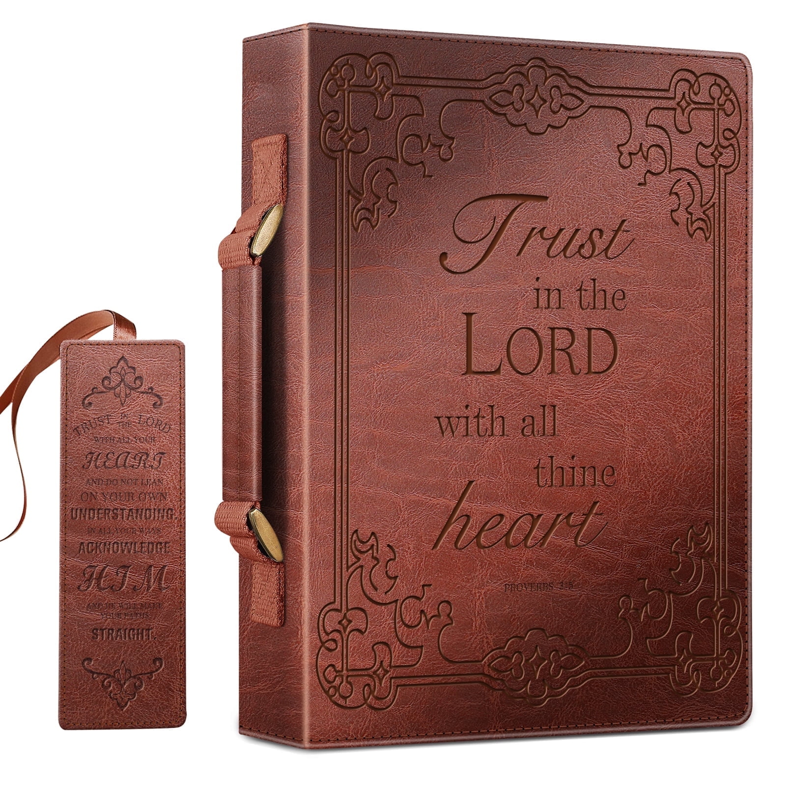 Classic Bible Cover, FINPAC Large PU Leather Carrying Book Case Church Bag Bible Protective with Handle, Perfect Gift for Women, Lady, Mother, Friends [Trust in The Lord], Brown