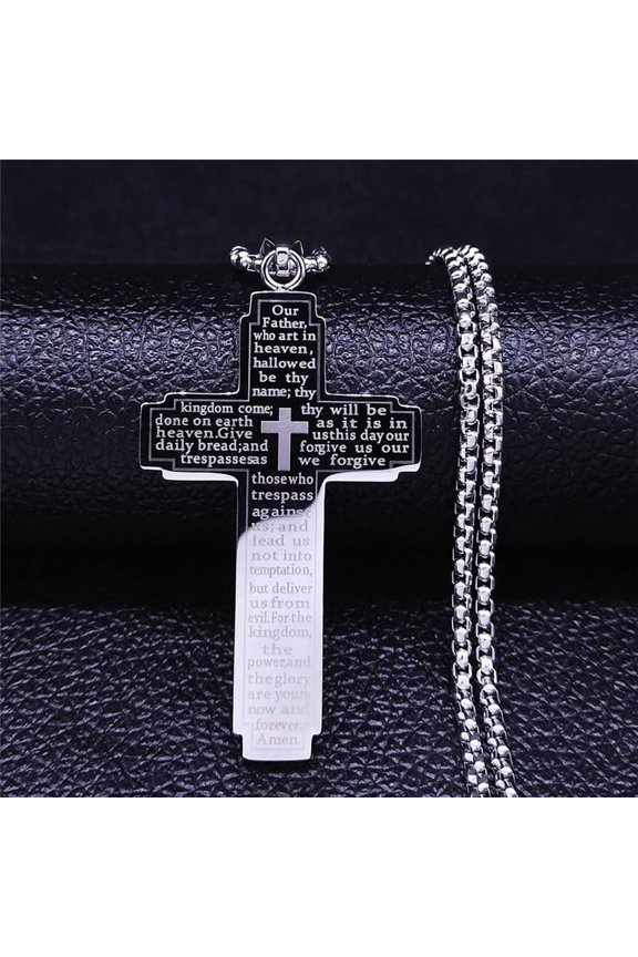 Classic Bible Cross Chain Necklace Men's Stainless Steel Pendant Necklace