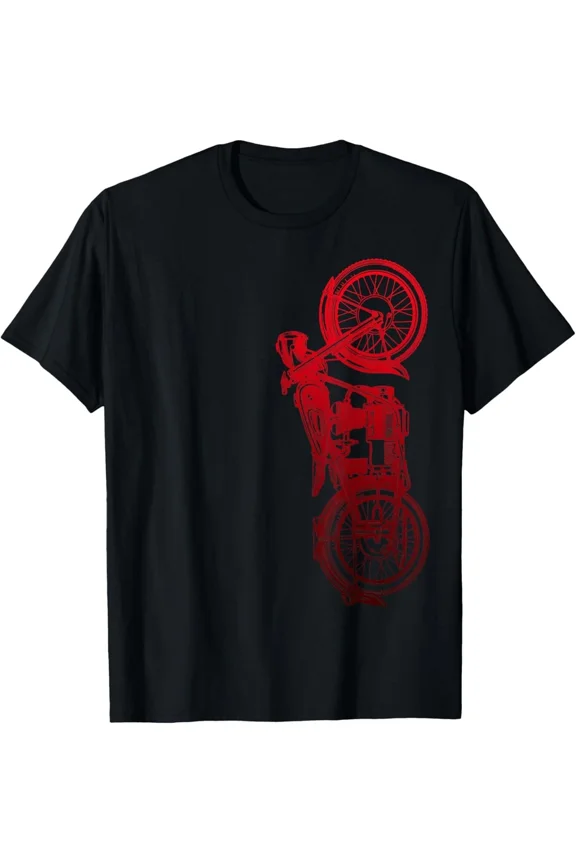 Classic Biker Vintage Retro Black Motorcycle Red Design Gift Unisex T-Shirt, up to Size 5XL