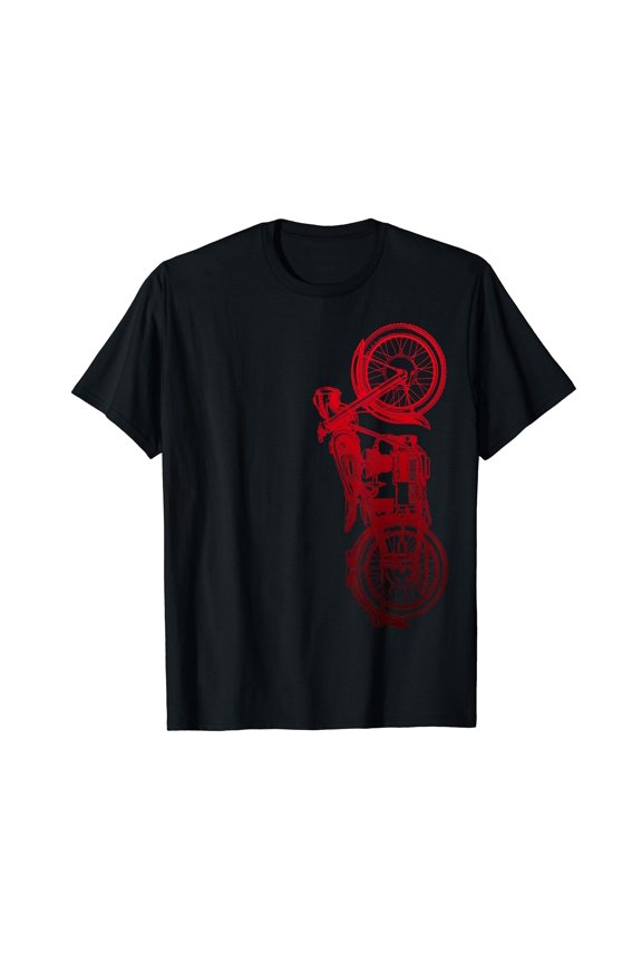 Classic Biker Vintage Retro Black Motorcycle Red T-Shirt