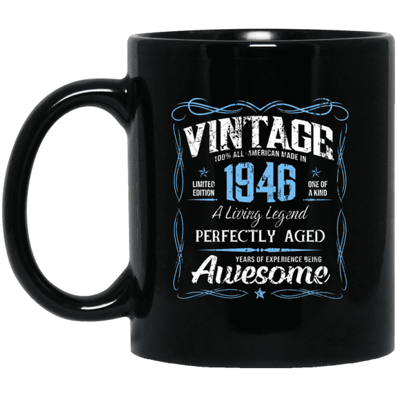 Classic Birthday Made In 1946 80 Years Old 80th Bday Gift Mug, 15oz Black Coffee Mug