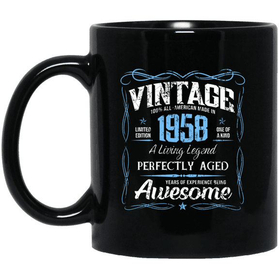 Classic Birthday Made In 1958 68 Years Old 68th Bday Gift Mug, 15oz Black Coffee Mug
