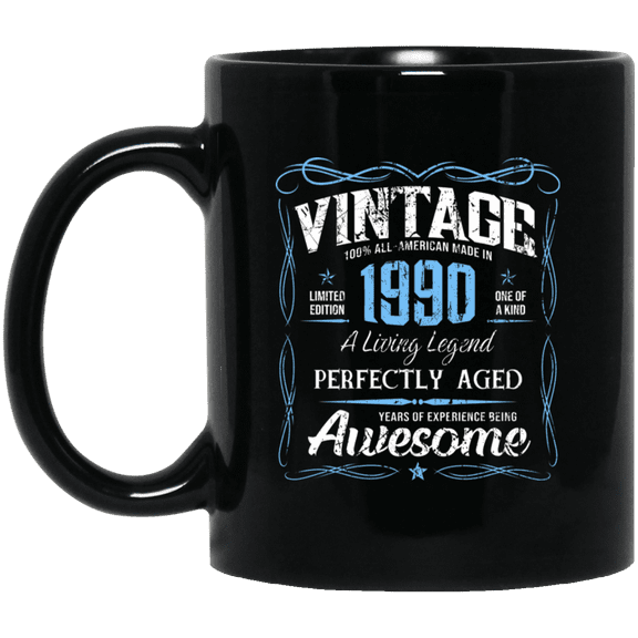 Classic Birthday Made In 1990 36 Years Old 36th Bday Gift Mug, 15oz Black Coffee Mug