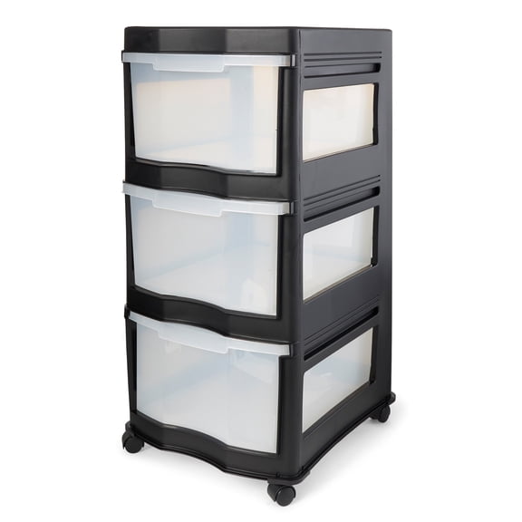 Classic Black 3 Shelf Standing Plastic Storage Organizer and Drawers For Daily Life