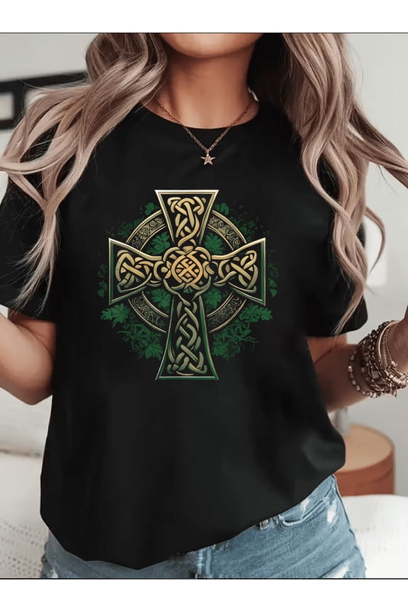 Classic Black And White Intricate Celtic Knot Cross Art Graphic Unisex T-Shirt V16750,up to Size 5XL