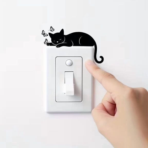 Classic Black Cat Sleeping Switch Sticker - Removable Vinyl Wall Decal for Light Switches, Walls, and Smooth Surfaces - Cute Cat Decor for Home, Bedroom, Living Room, Office, and Cat Lovers Gift