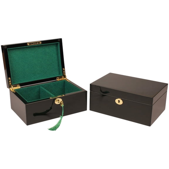 Classic Black Chess Piece Box with Green Felt Lining - Medium