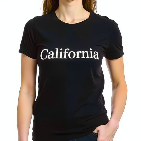Classic Black Cotton Short Sleeve T-Shirt with 'California' Graphic in White Sans-Serif Font - Relaxed Fit Effortlessly Cool Design