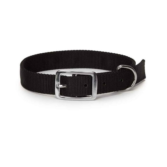 Classic Black Dog Collars Double Thick Nylon Strong Metal Buckle Heavy Duty (16 to 19 Inch)