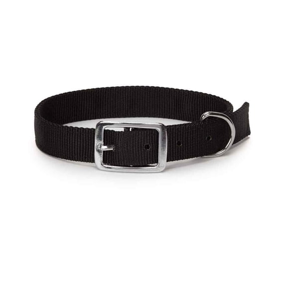 Classic Black Dog Collars Double Thick Nylon Strong Metal Buckle Heavy Duty (19 to 22 Inch)